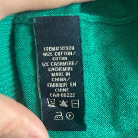 Retreat, size Large, Green V-Neck Sweater cotton and cashmere, super soft - Picture 6 of 10